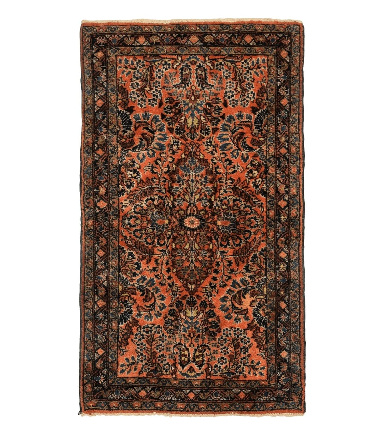 Antique Persian Lilihan Rug 2x4, Red, Floral, Wool, Handmade Lilian Persian Carpet