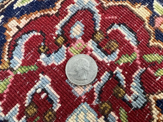 Persian Kirman Rug 7x10, Hand Knotted Wool Floral Medallion Carpet, Dark Red