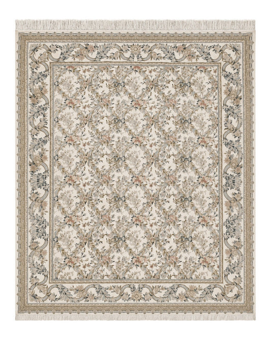 Pak Persian Floral Rug 11 x 12.6, Ivory, Very Fine, Hand Knotted