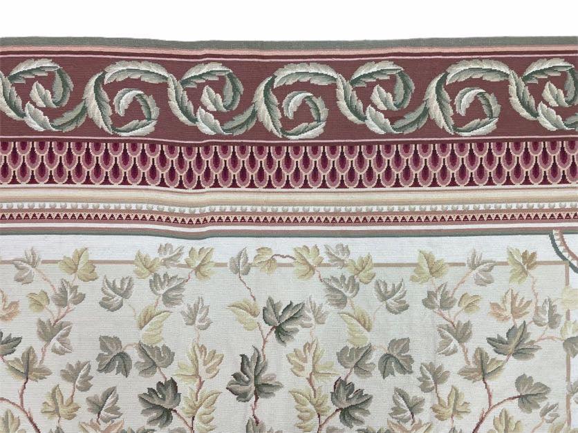Aubusson Needlepoint Rug 9x12, Flatweave Carpet, Leaves, Wool, New, Handmade