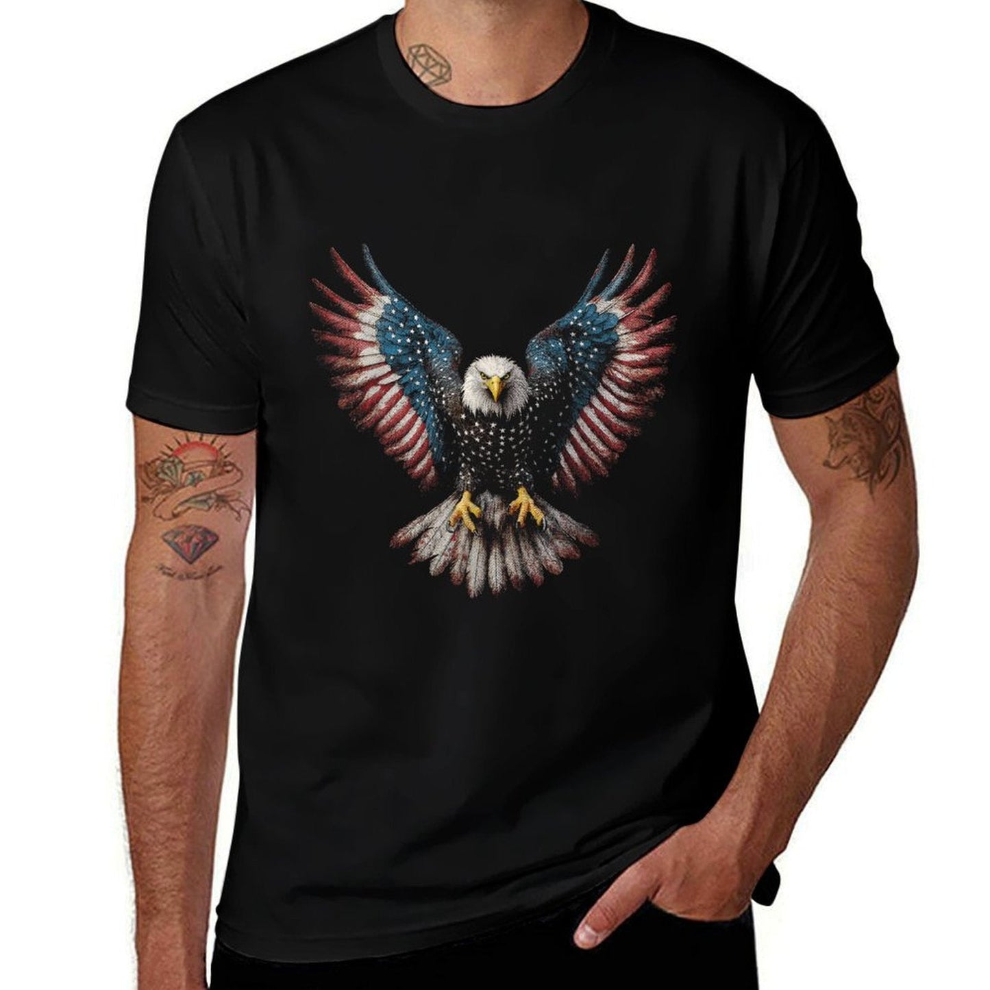 American Bald Eagle 4th of July USA Patriotic Men Women  Rolled Sleeves T-Shirt