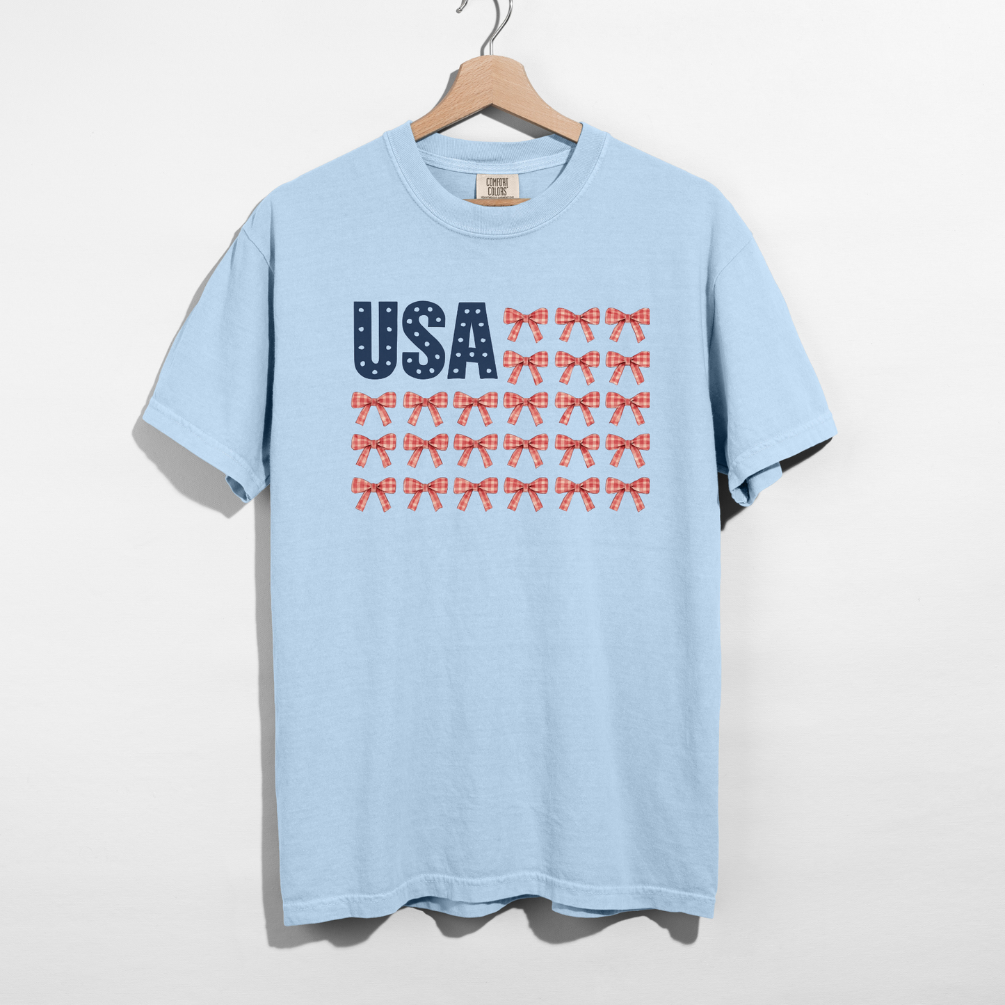 USA Bow Flag Graphic Tee - Patriotic Gingham Bows Shirt