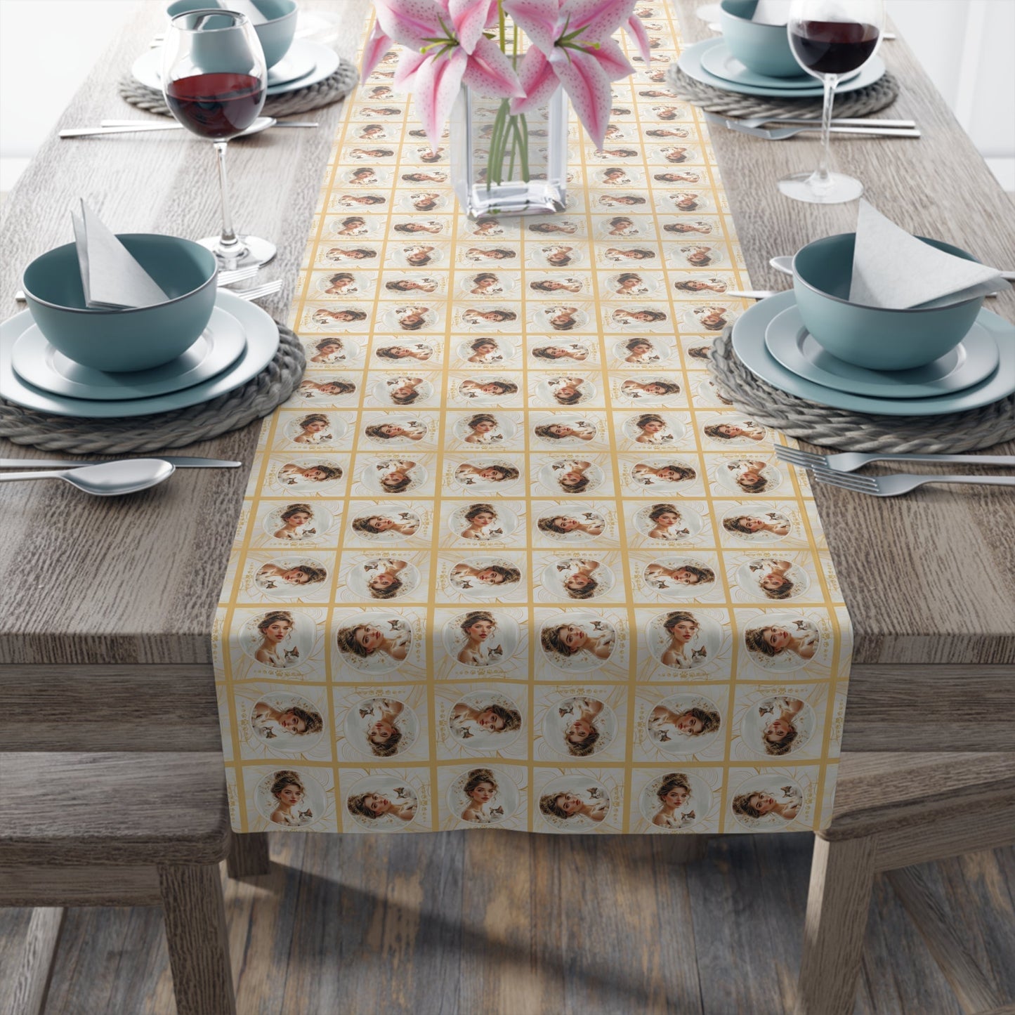 Charming Golden Cat Lady Table Runner