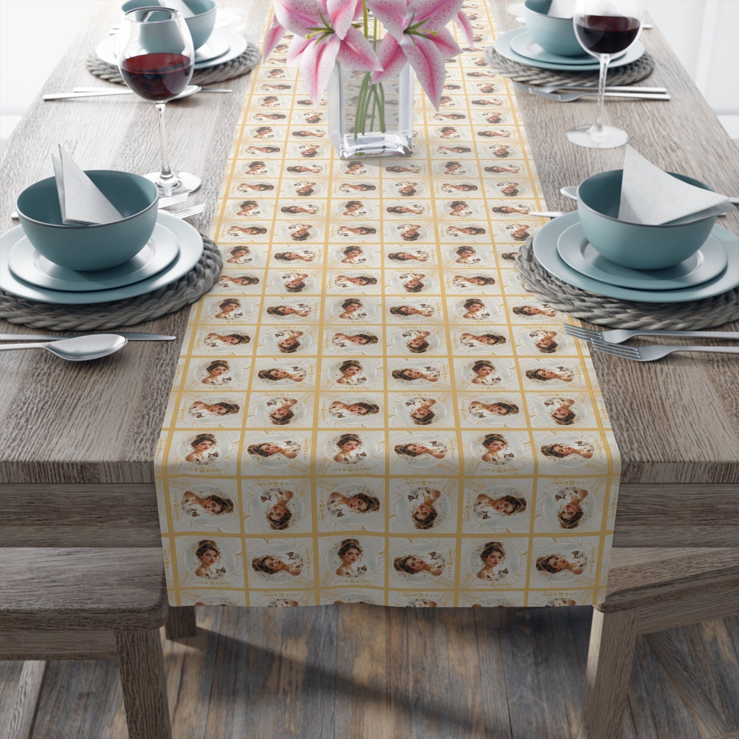 Charming Golden Cat Lady Table Runner