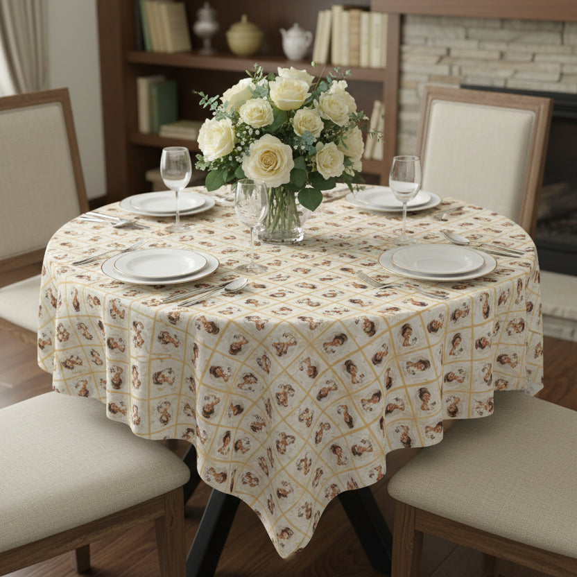 Charming Golden Cat Lady Tablecloth