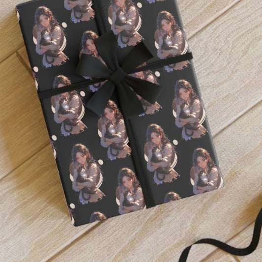 Chic Black Anime Cat Lady Wrapping Paper Roll