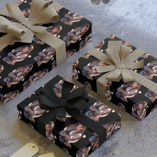 Chic Black Anime Cat Lady Wrapping Paper Roll