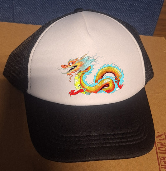 Adjustable Trucker Baseball Cap with Chinese Dragon Artwork