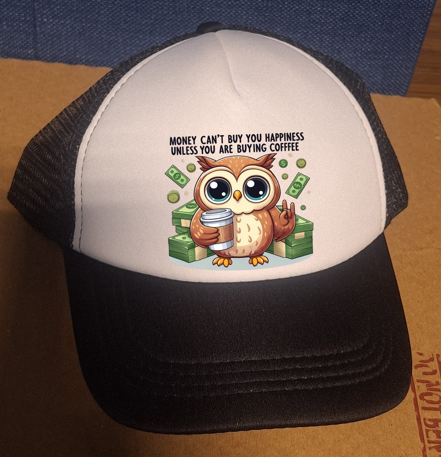 Adjustable Trucker Baseball Hat Cap Money Cant Buy Happiness Coffee Owl