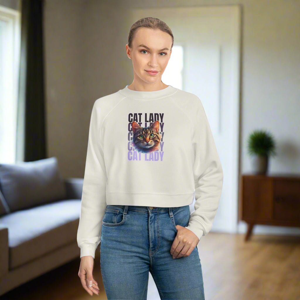 Colorful Cat Lady Cropped Fleece Pullover