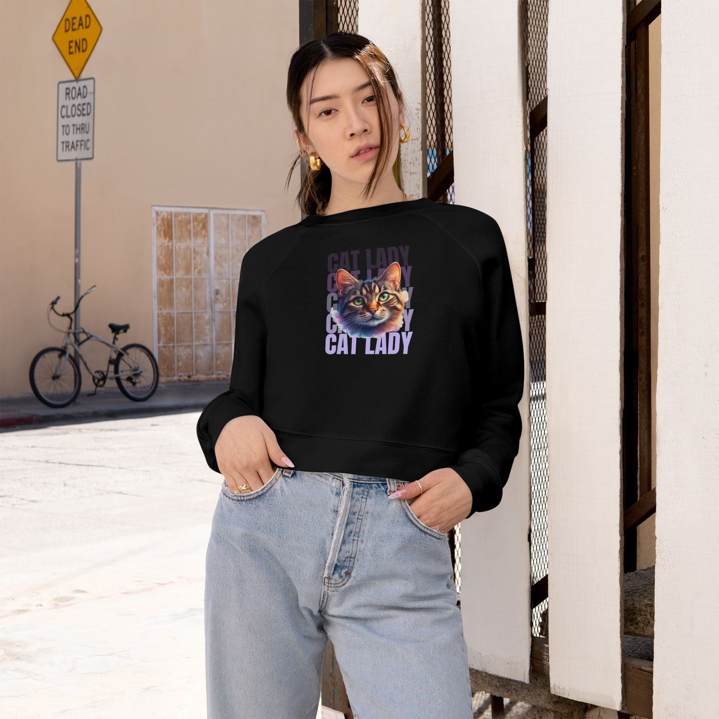 Colorful Cat Lady Cropped Fleece Pullover