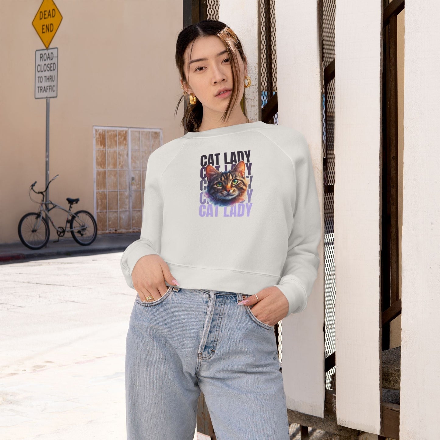 Colorful Cat Lady Cropped Fleece Pullover