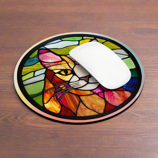 Colorful Cat Stained Glass Mouse Pad - Vibrant Desktop Accessory