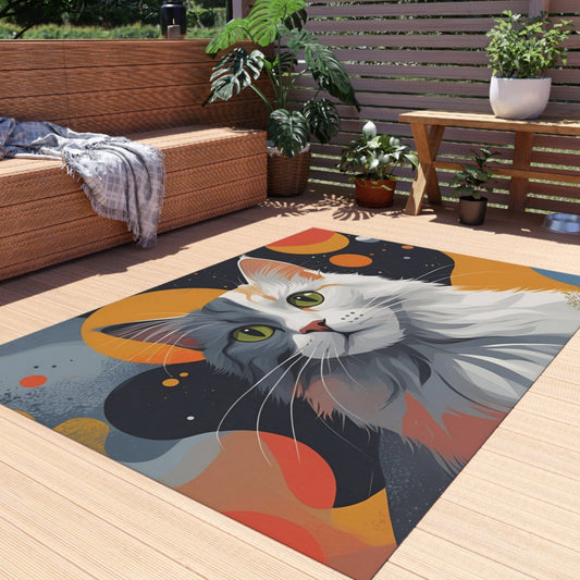 Colorful Cat-Themed Outdoor Rug, Cozy Patio Decor