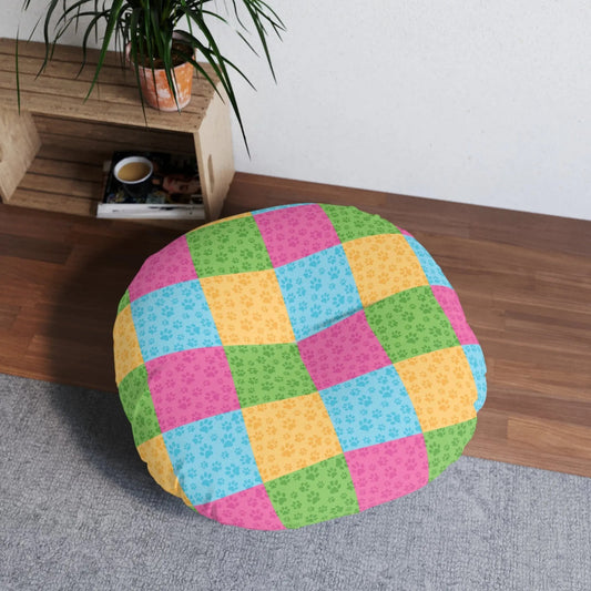 Colorful Patchwork Pet Print Tufted Floor Pillow