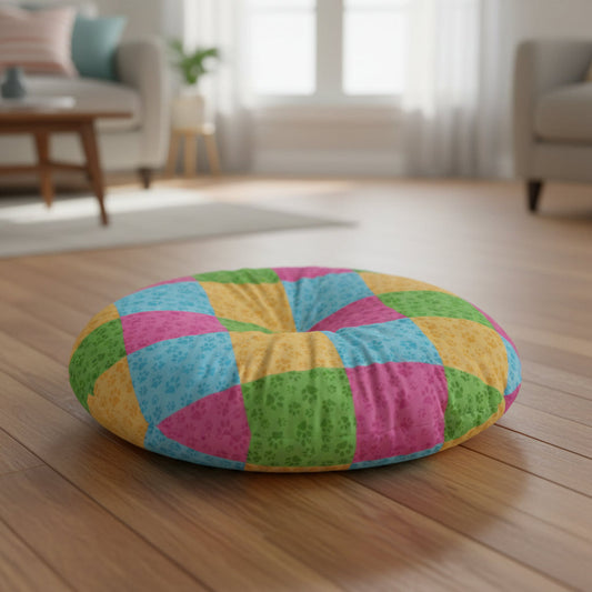 Colorful Patchwork Pet Print Tufted Floor Pillow