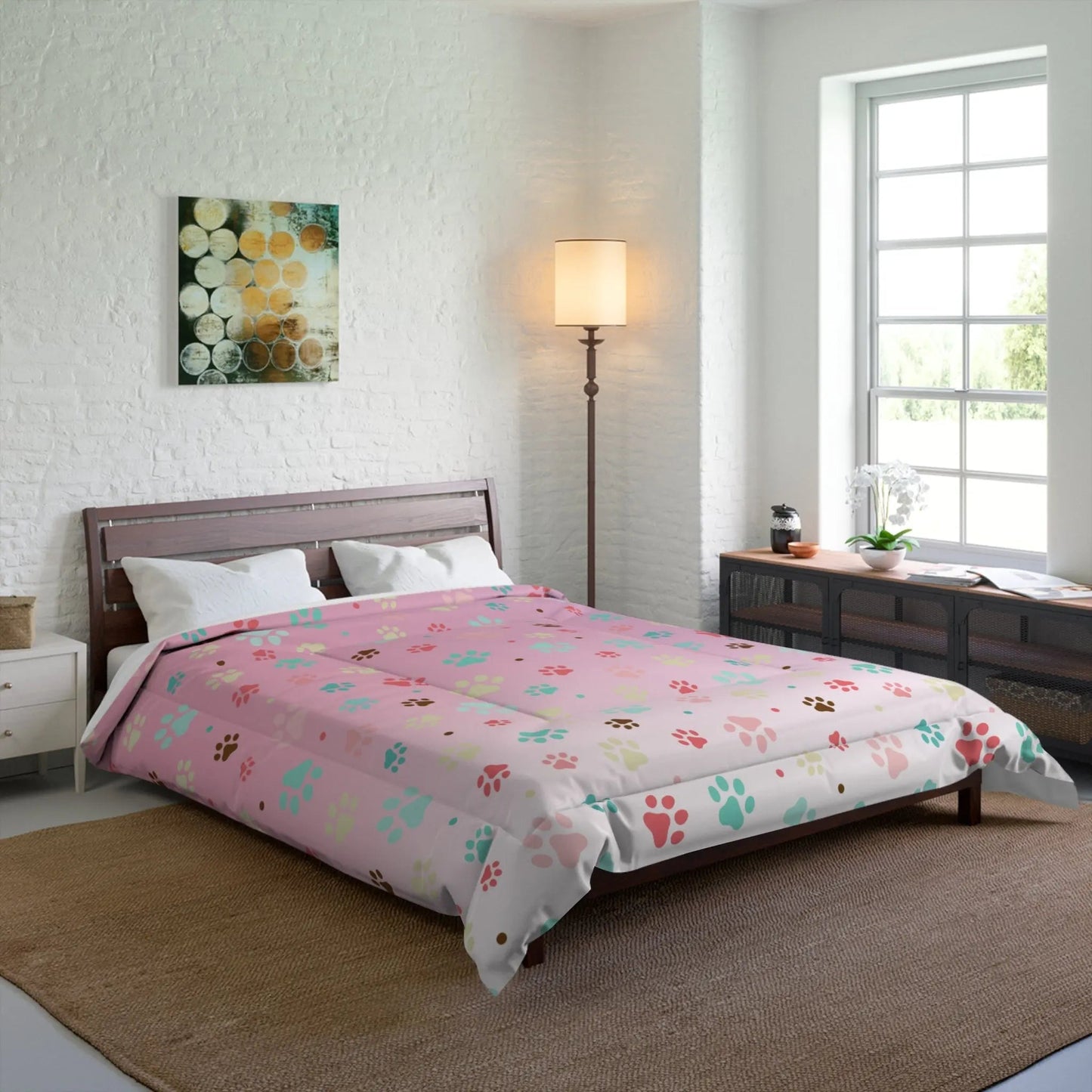 Colorful Paw Print Comforter - Cozy Pet Lover Bedding