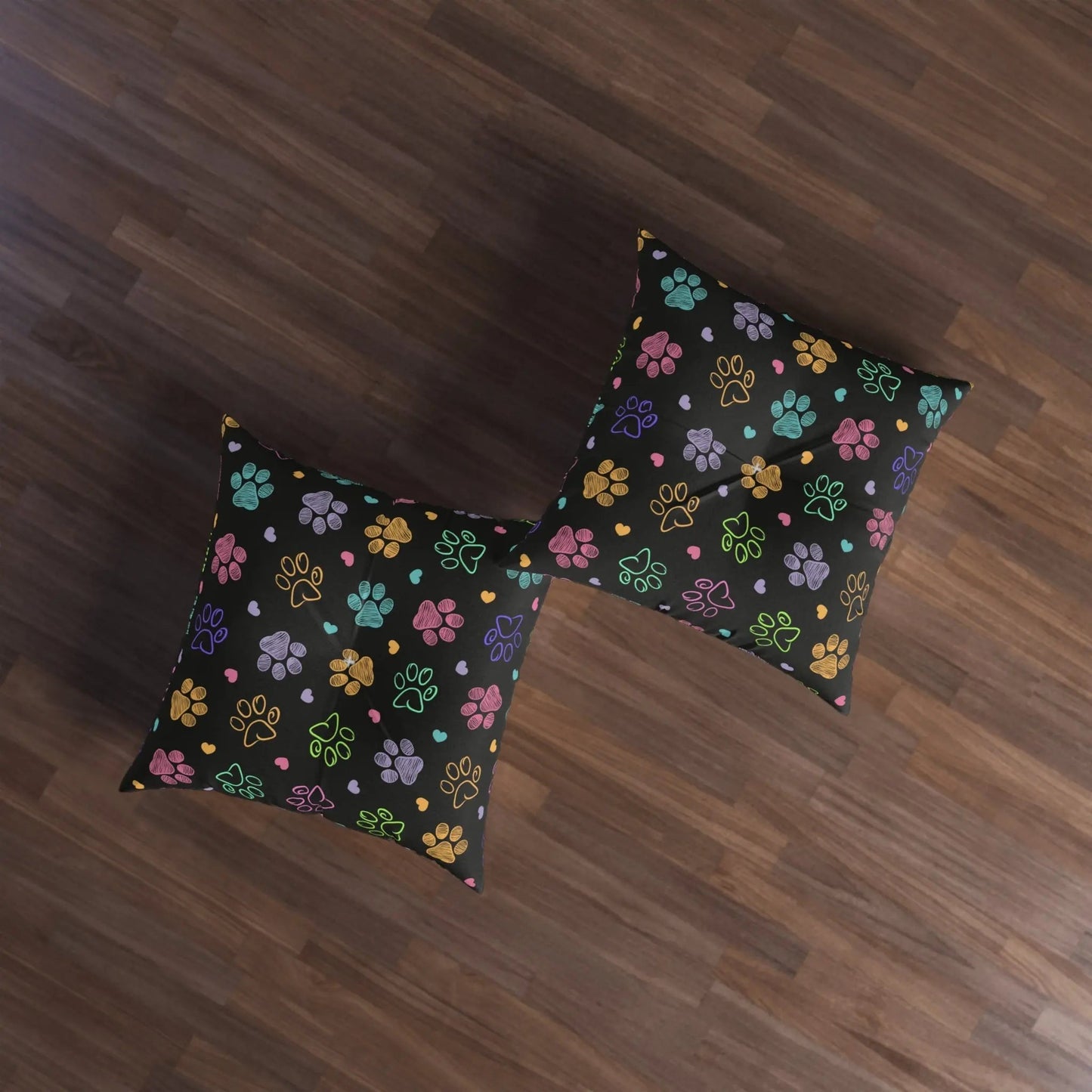 Colorful Paw Print Tufted Floor Pillow - Perfect for Pet Lovers