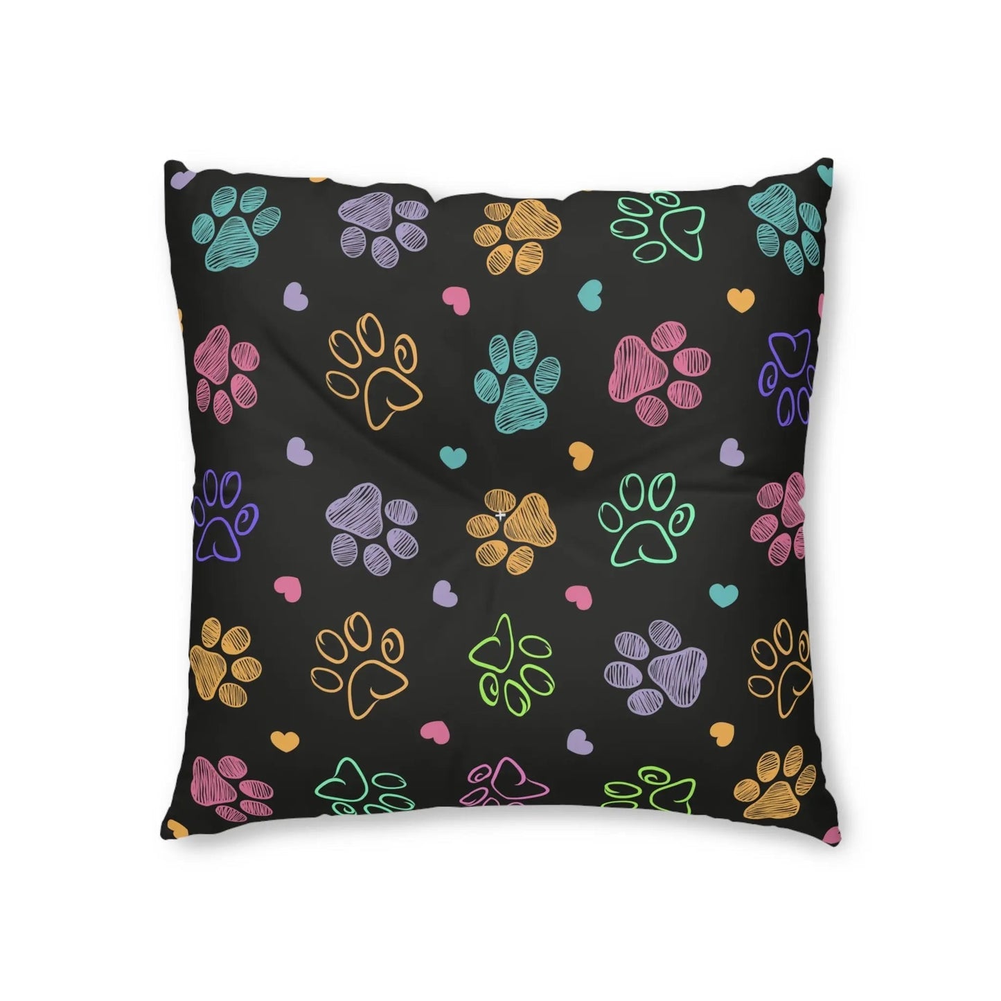 Colorful Paw Print Tufted Floor Pillow - Perfect for Pet Lovers