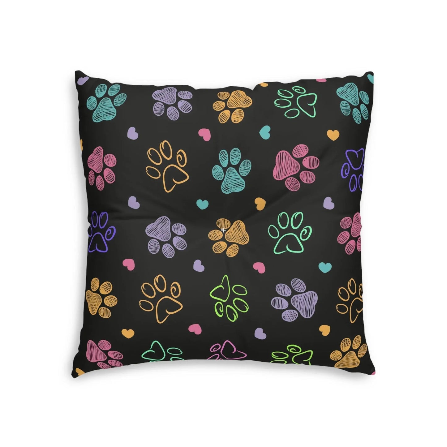 Colorful Paw Print Tufted Floor Pillow - Perfect for Pet Lovers