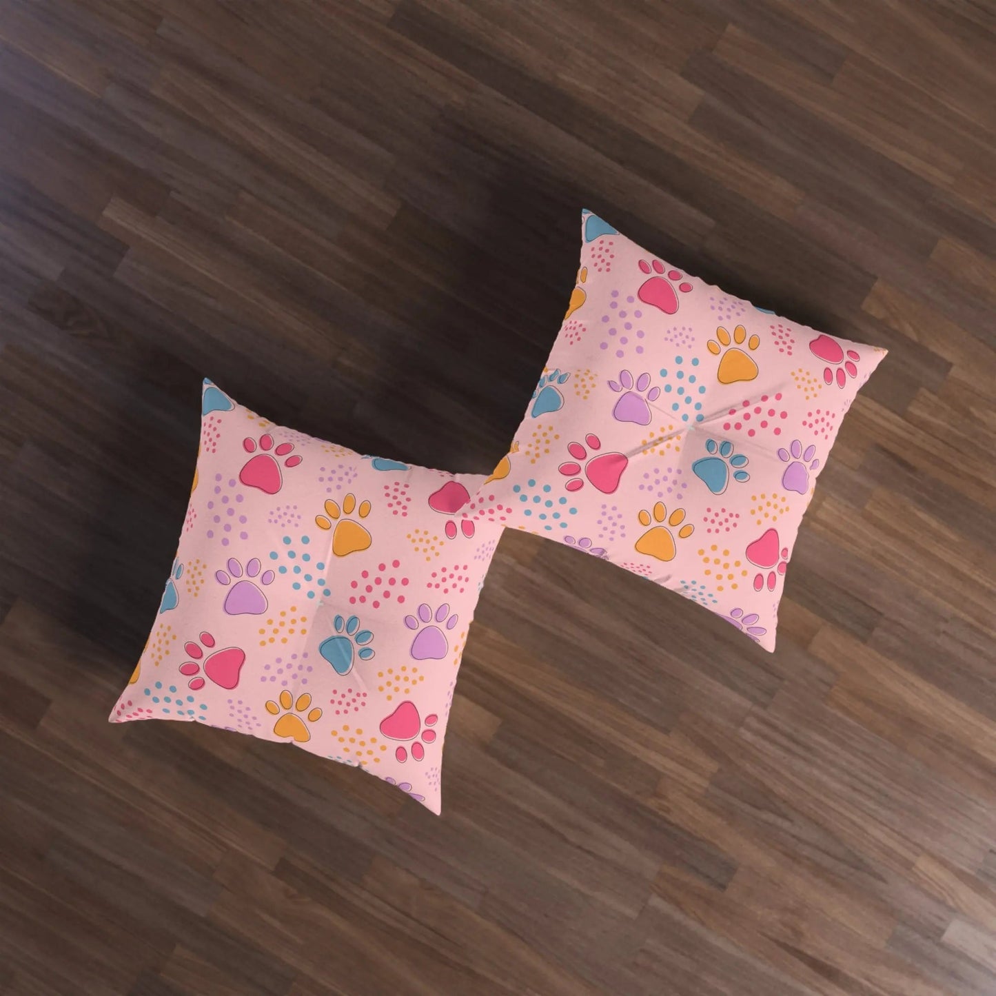 Colorful Pet Paw Print Tufted Floor Pillow