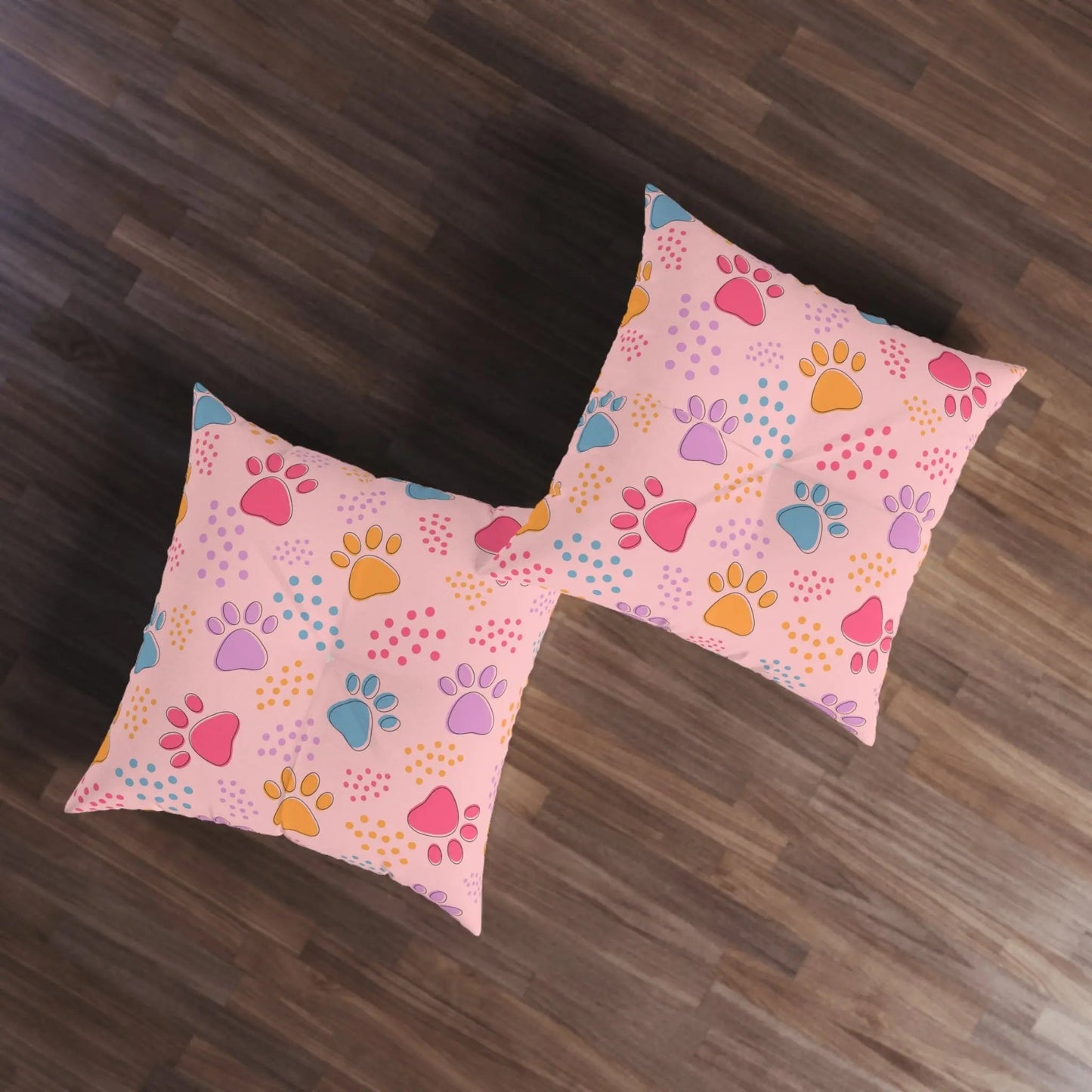 Colorful Pet Paw Print Tufted Floor Pillow