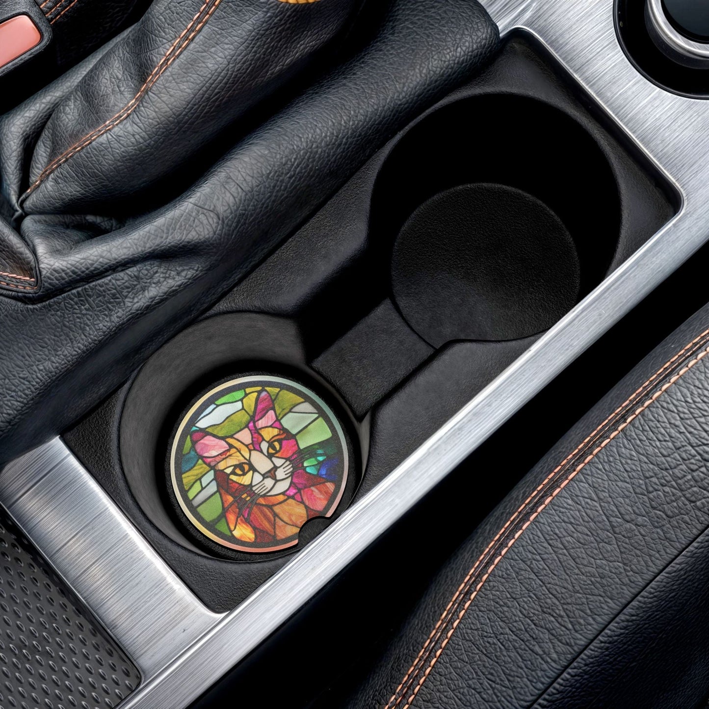 Stained Glass Cat Car Coasters | Absorbent Soapstone Cup Holder Coasters