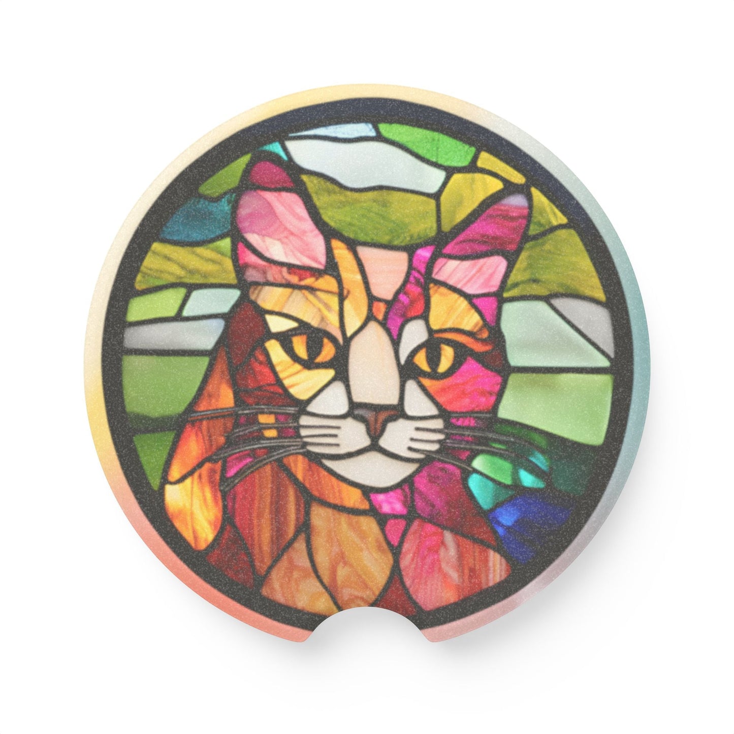 Stained Glass Cat Car Coasters | Absorbent Soapstone Cup Holder Coasters