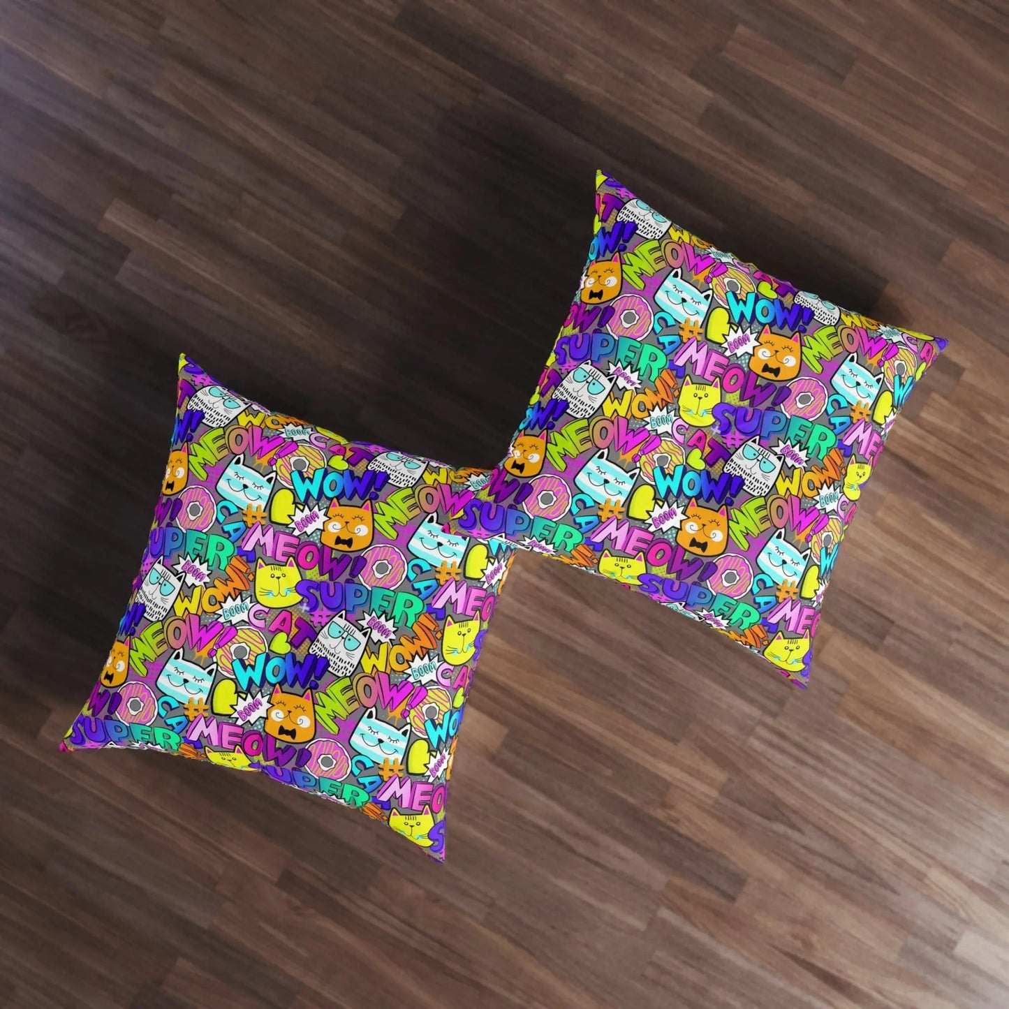 Comical Cat-Themed Tufted Floor Pillow - Perfect for Pet Lovers!