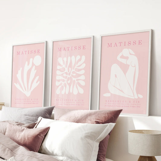 Pink Matisse Cutouts Wall Art. Minimalist Set of 3 Posters
