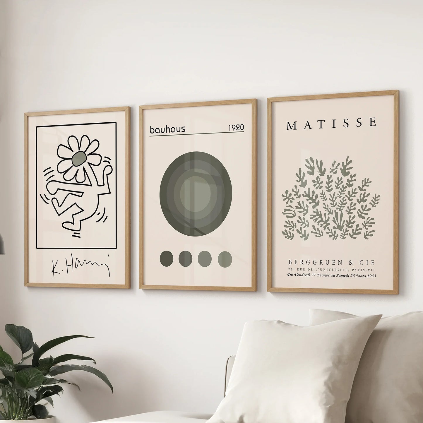 Sage Green Henri Matisse Botanical Art. Bauhaus Poster Set