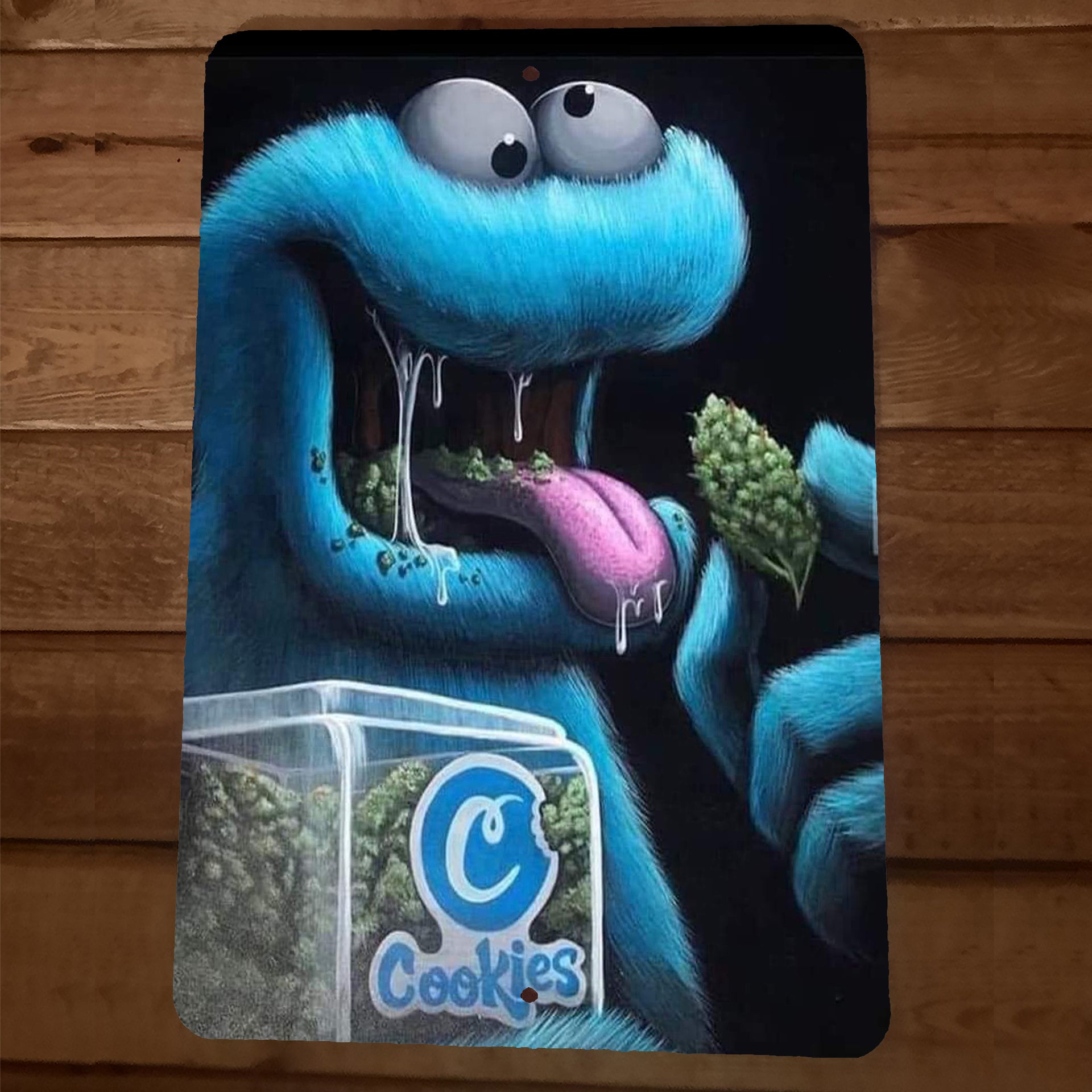 cookie monsters only neon sign Cookie Monster Weed Eater 8x12 Metal Wall Sign 420 Poster – Sign Junky