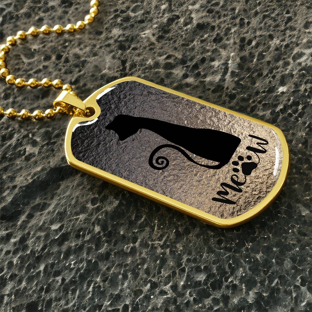 Meow Cat Dog Tag Necklace – Minimalist Cat Lover Pendant