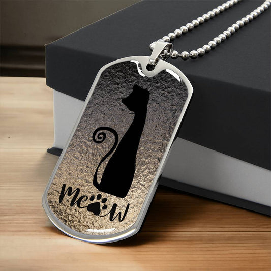 Meow Cat Dog Tag Necklace – Minimalist Cat Lover Pendant