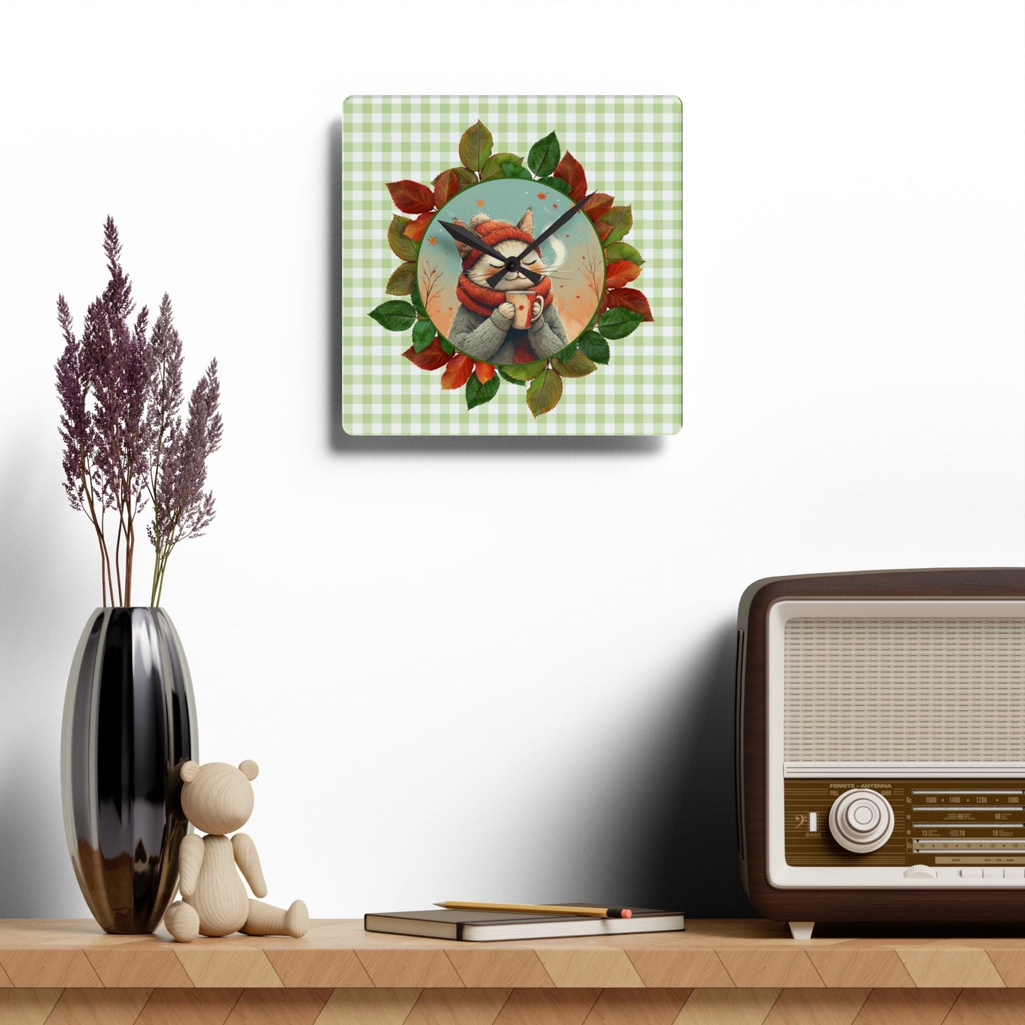 Country Autumn Kitty Acrylic Wall Clock