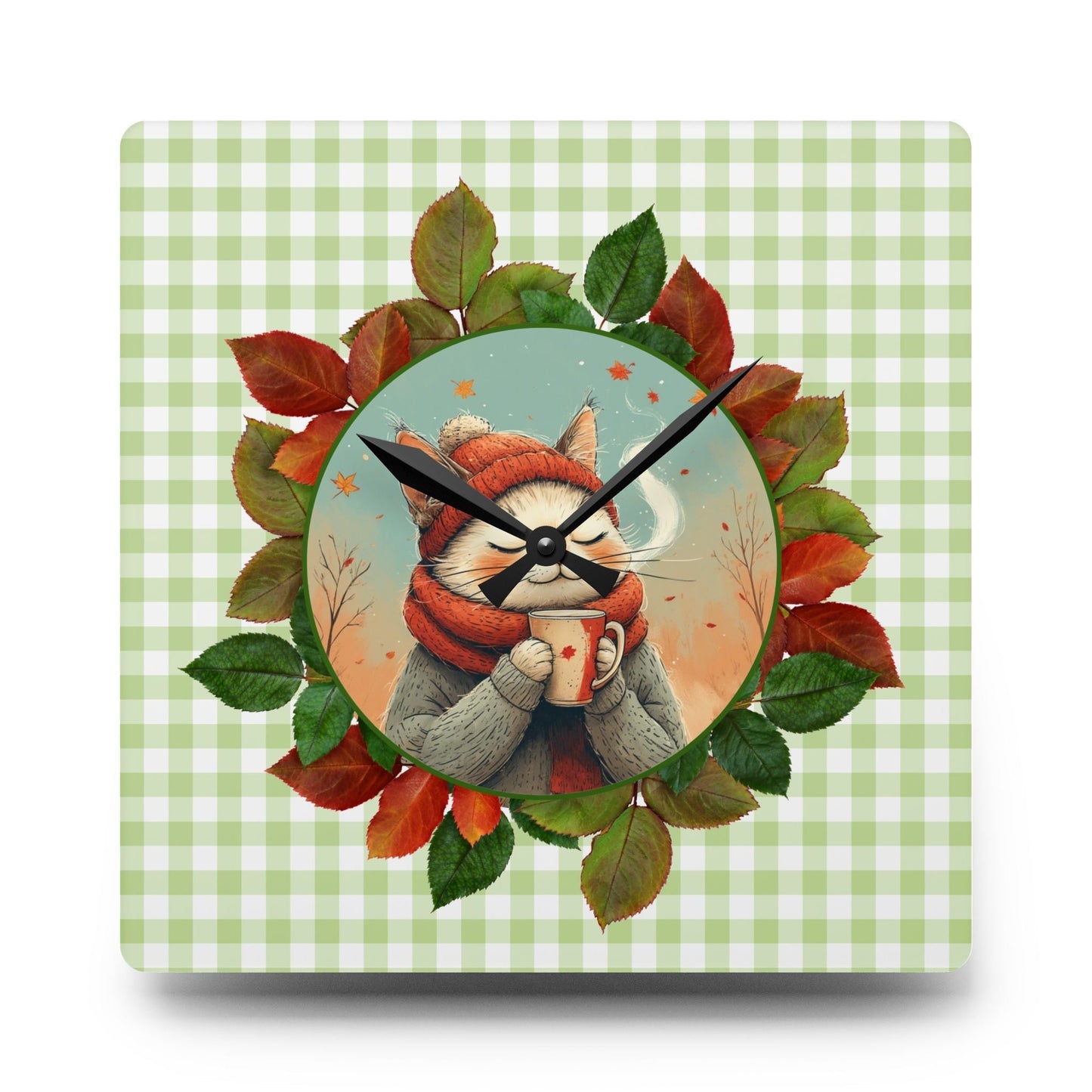 Country Autumn Kitty Acrylic Wall Clock