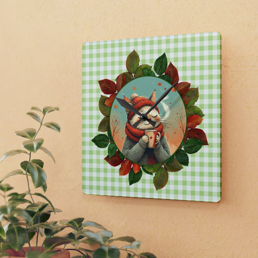 Country Autumn Kitty Acrylic Wall Clock