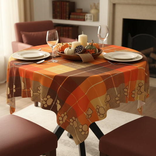 Autumn Plaid Tablecloth with Paw Prints