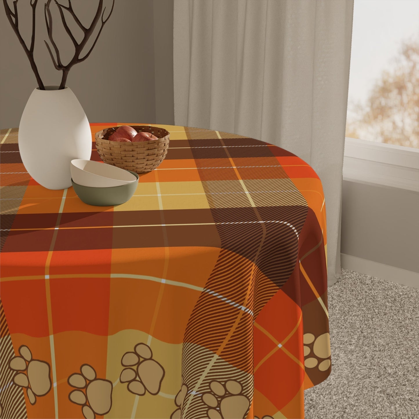 Autumn Plaid Tablecloth with Paw Prints