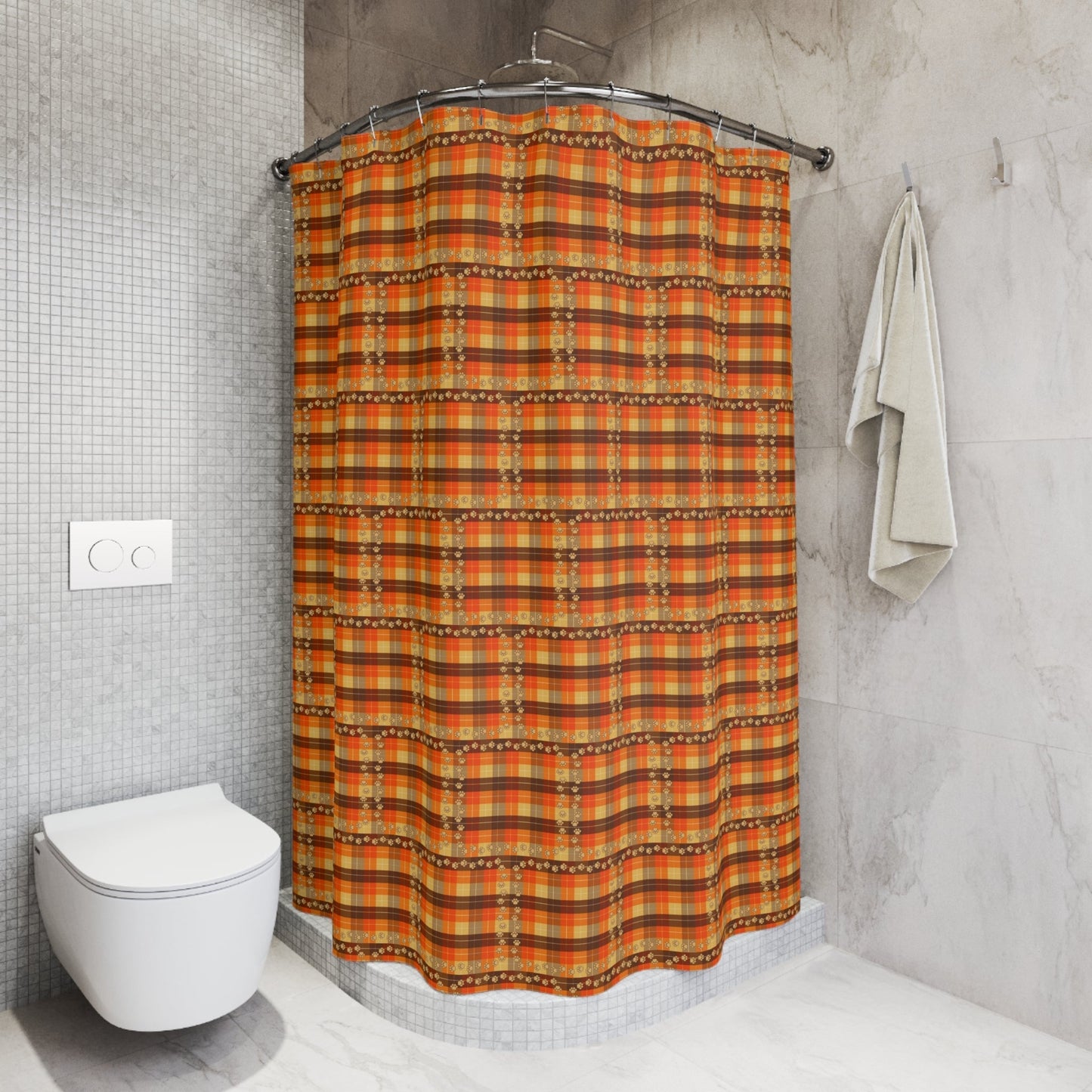 Cozy Plaid Shower Curtain with Paw Prints