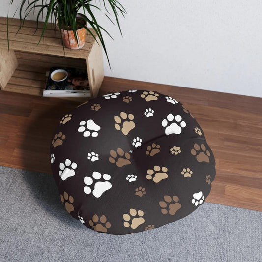 Cozy Tufted Floor Pillow with Paw Print Design - Pet Lover's Essential
