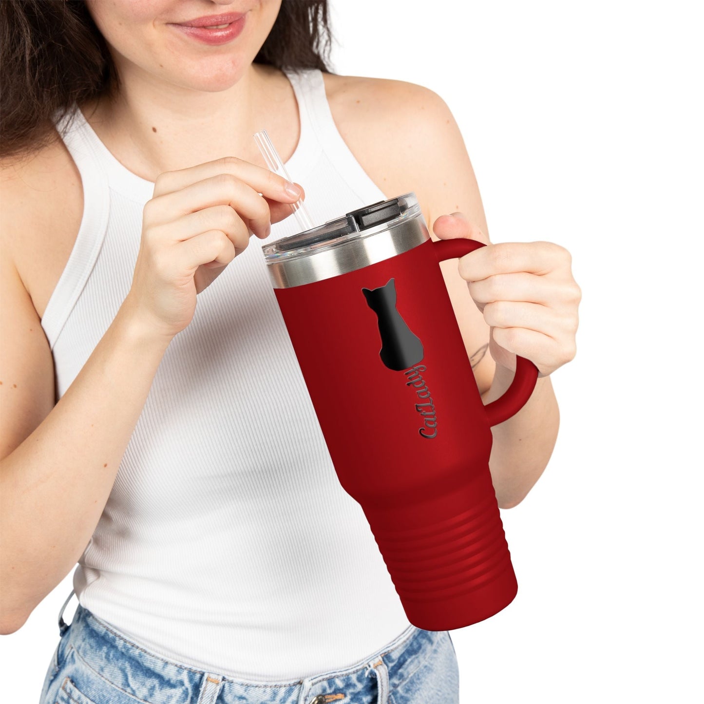 Cursive Tail Cat Lady Travel Mug