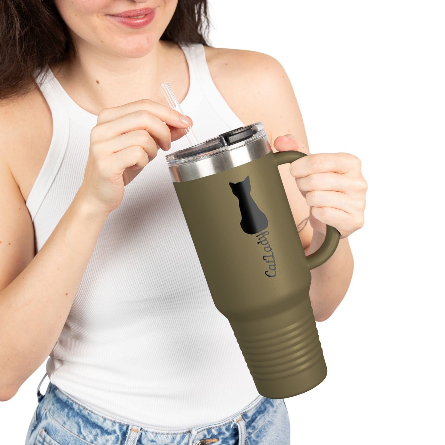 Cursive Tail Cat Lady Travel Mug