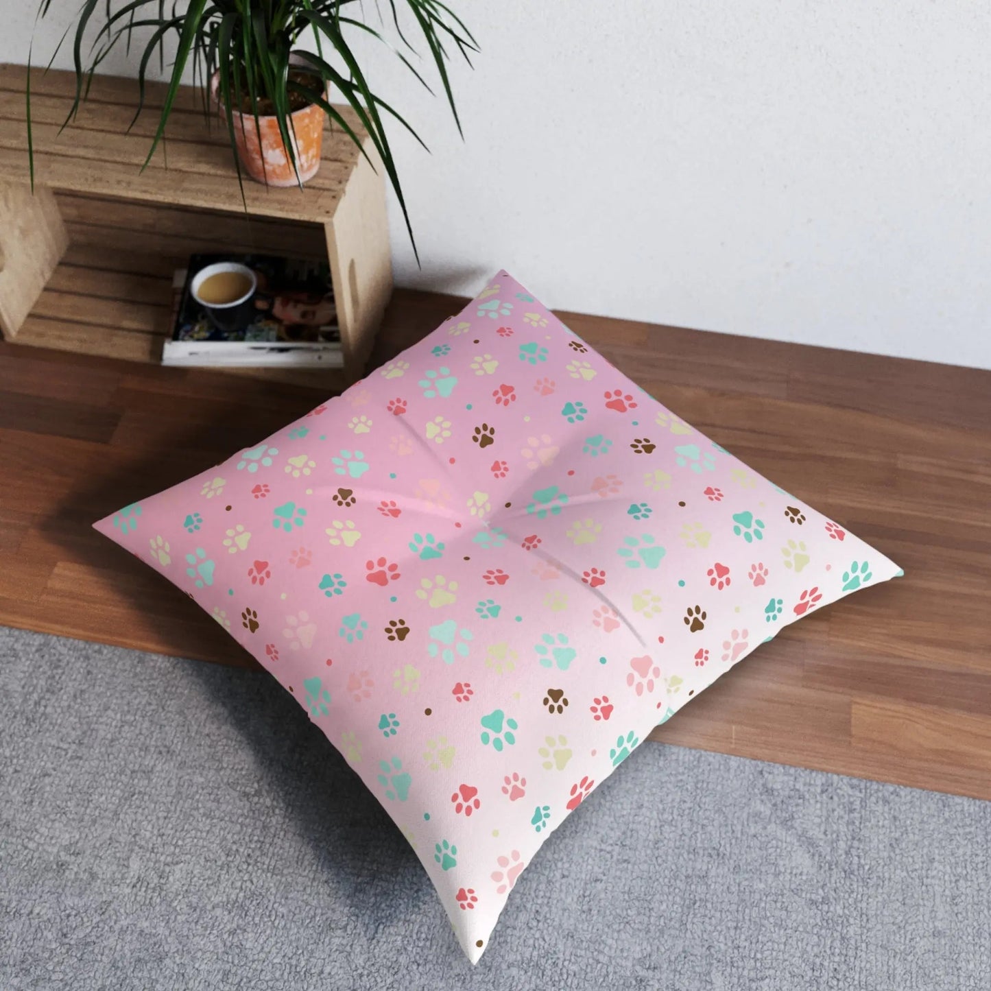 Cute Pet Paw Print Tufted Floor Pillow