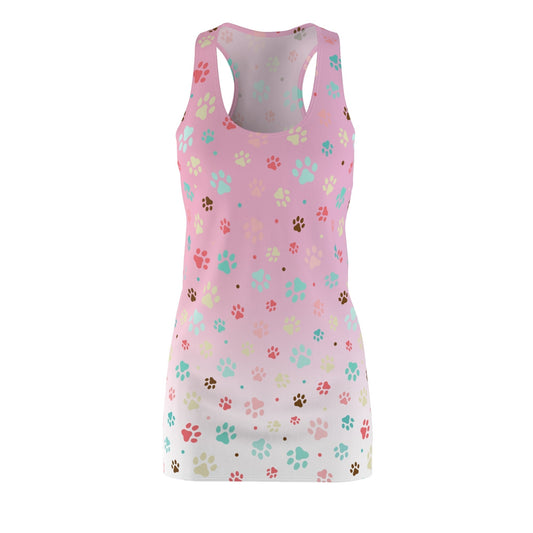 Cute Pink Paw Print Racerback Dress for Pet Lovers