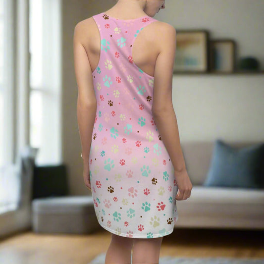 Cute Pink Paw Print Racerback Dress for Pet Lovers