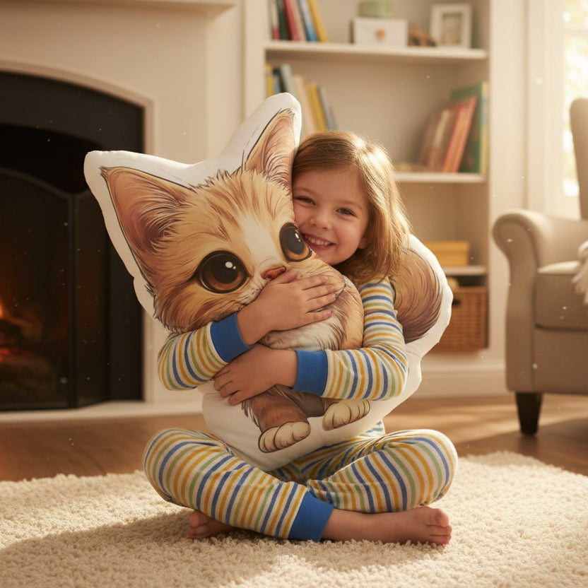 Snuggly Cat Hug Pillow — Held, Softly