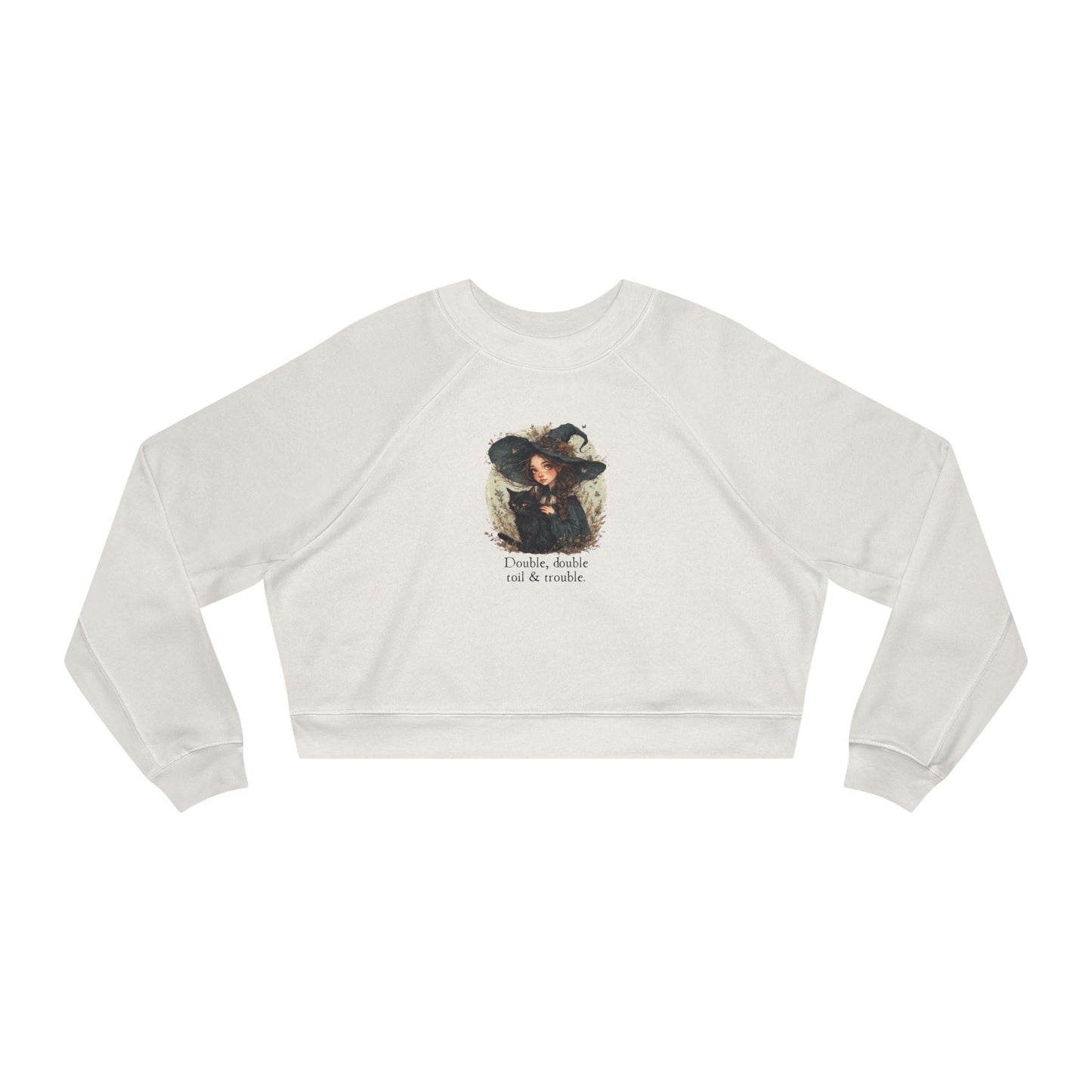 Cute Witchy Cat Lady Cropped Sweatshirt for Women - Halloween Pullover