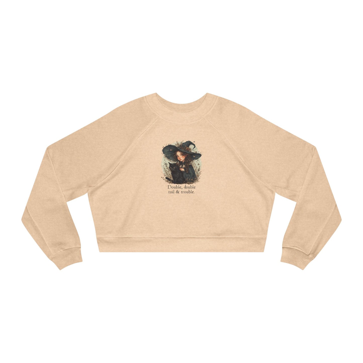 Cute Witchy Cat Lady Cropped Sweatshirt for Women - Halloween Pullover