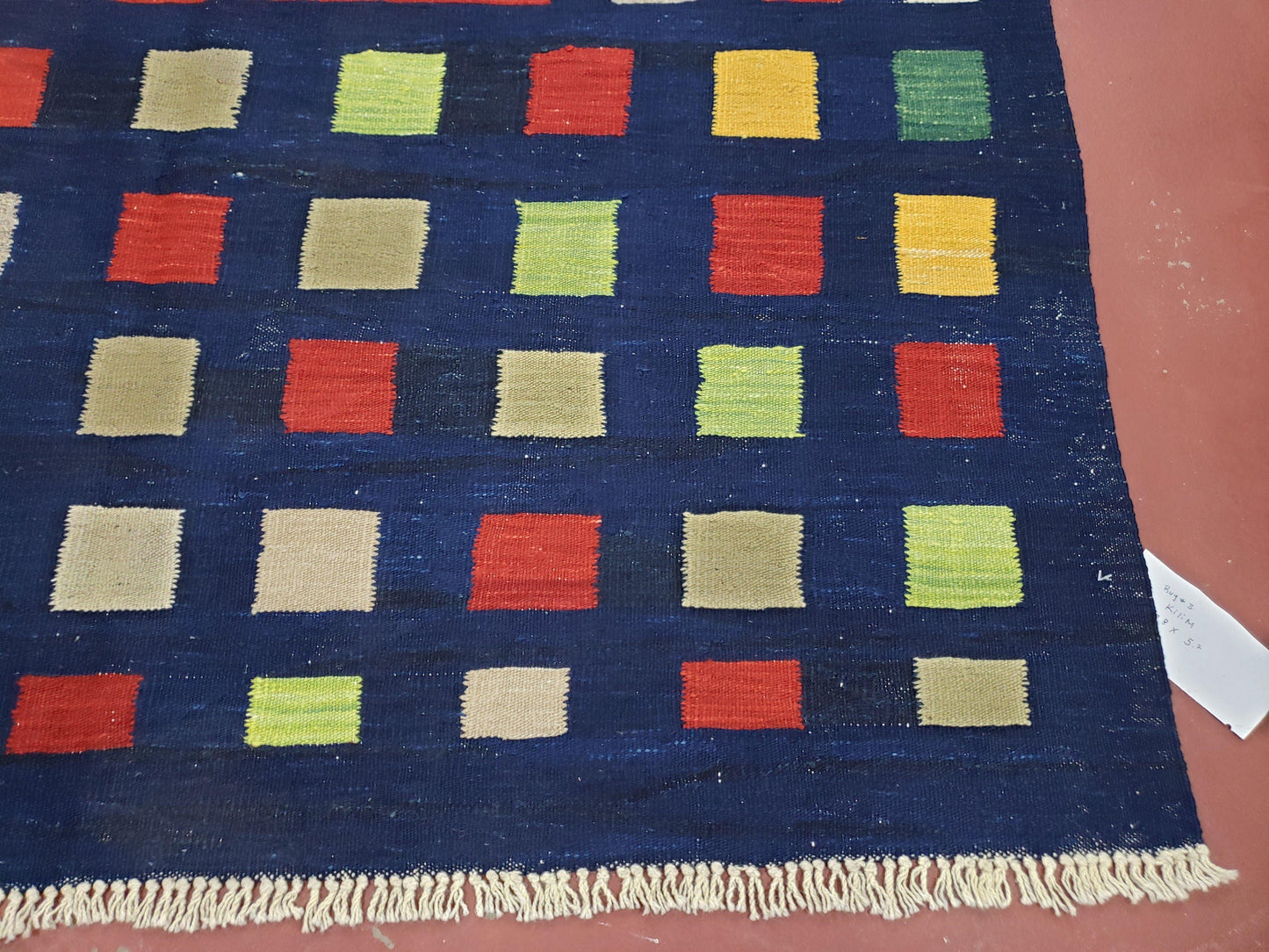 Turkish Kilim Rug 5x7 - 6x8, Checkerboard Kilim Carpet, Area Rug, New Playroom Rug, Colorful Multicolor Rug for Nursery Room, Dark Blue Red